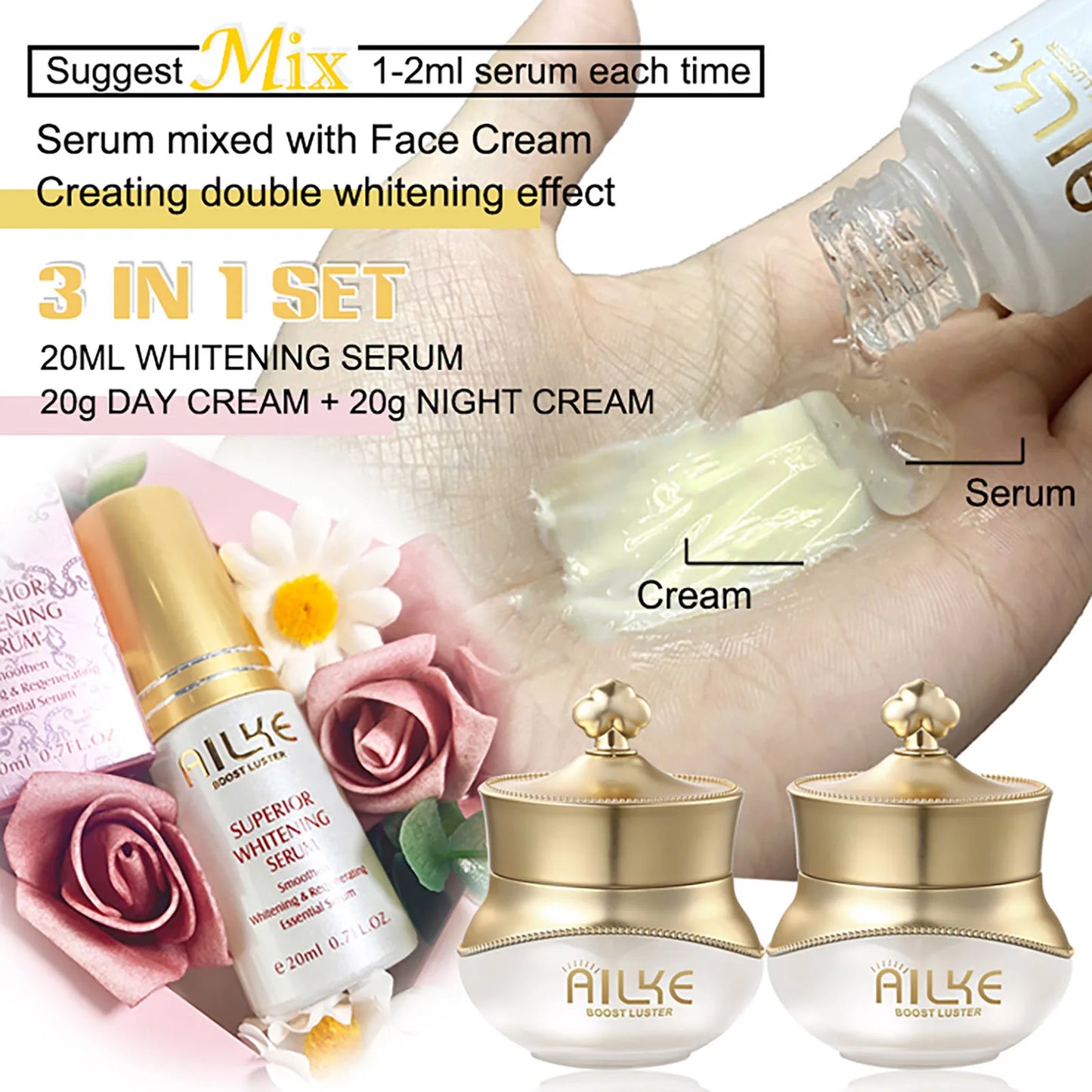 Whitening Face Care Set – Day Cream, Night Cream & Serum